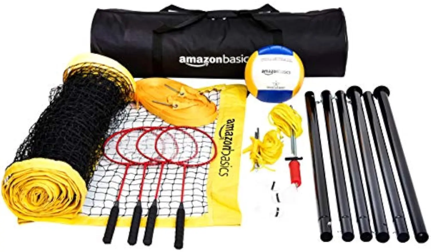 Outdoor Volleyball & Badminton Combo Set with Net, Poles, Racquets, Birdies & Ball in Durable Carrying Case