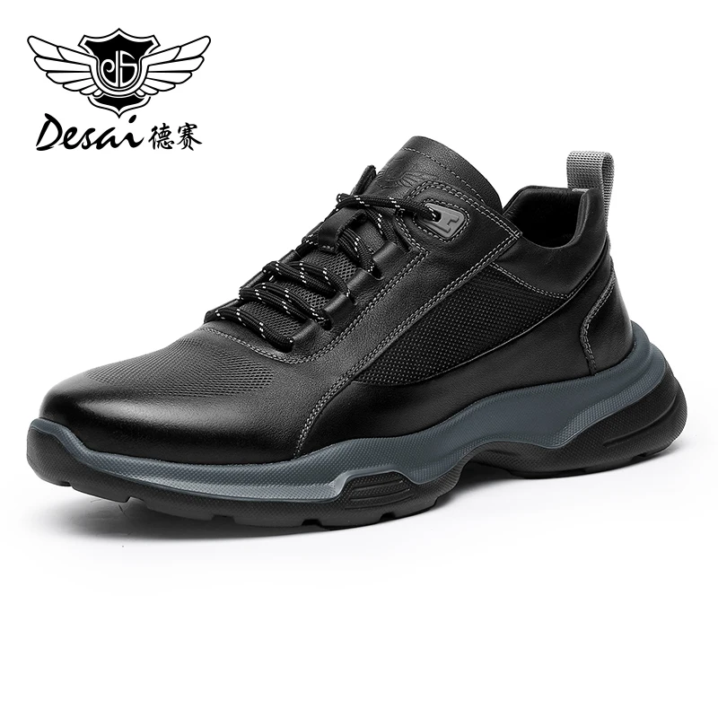 DESAI Full Grain Leather Men Shoes Soft Bottom Casual Sneaker For Men Business Worker Breath 2024 Designer Fashion