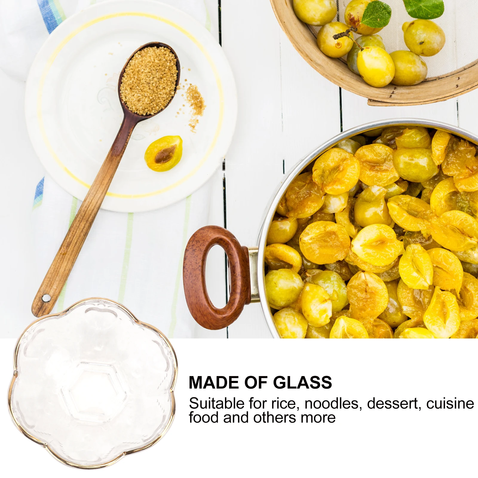 

1Pcs Gold Rim Glass Bowl Exquisite Clear Glass Bowl for Food Serving Rice Noodles Salad Dessert Decorative Household Kitchen