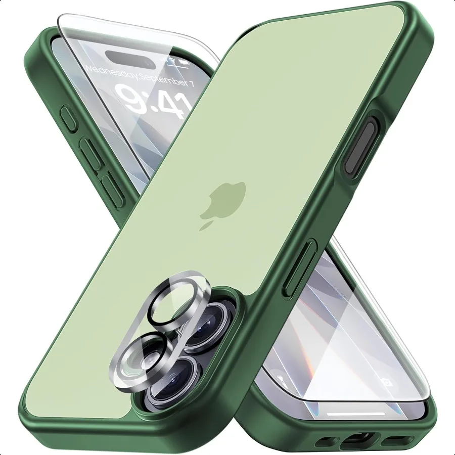 

Чехол для телефона 3 в 1 для iPhone 17, 1 защитная пленка для экрана + 1 противоударный объектив камеры для iPhone 17, чехол в стиле милитари, защита от падения