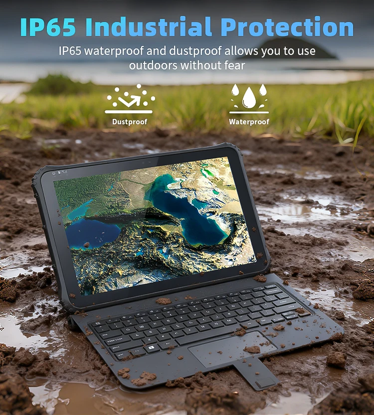 Industrial Rugged Tablet 12.2 Inch PC N5100 Windows 11 IP65 Waterproof Removable Keyboard 8GB RAM Dual Battery Professional Use