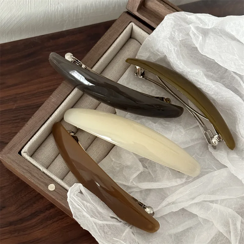 

Chic Hair Clips Plain Color Acrylic French Clip Simple Elegant Oval Geometric Hairgrip Hairpin air Accessories