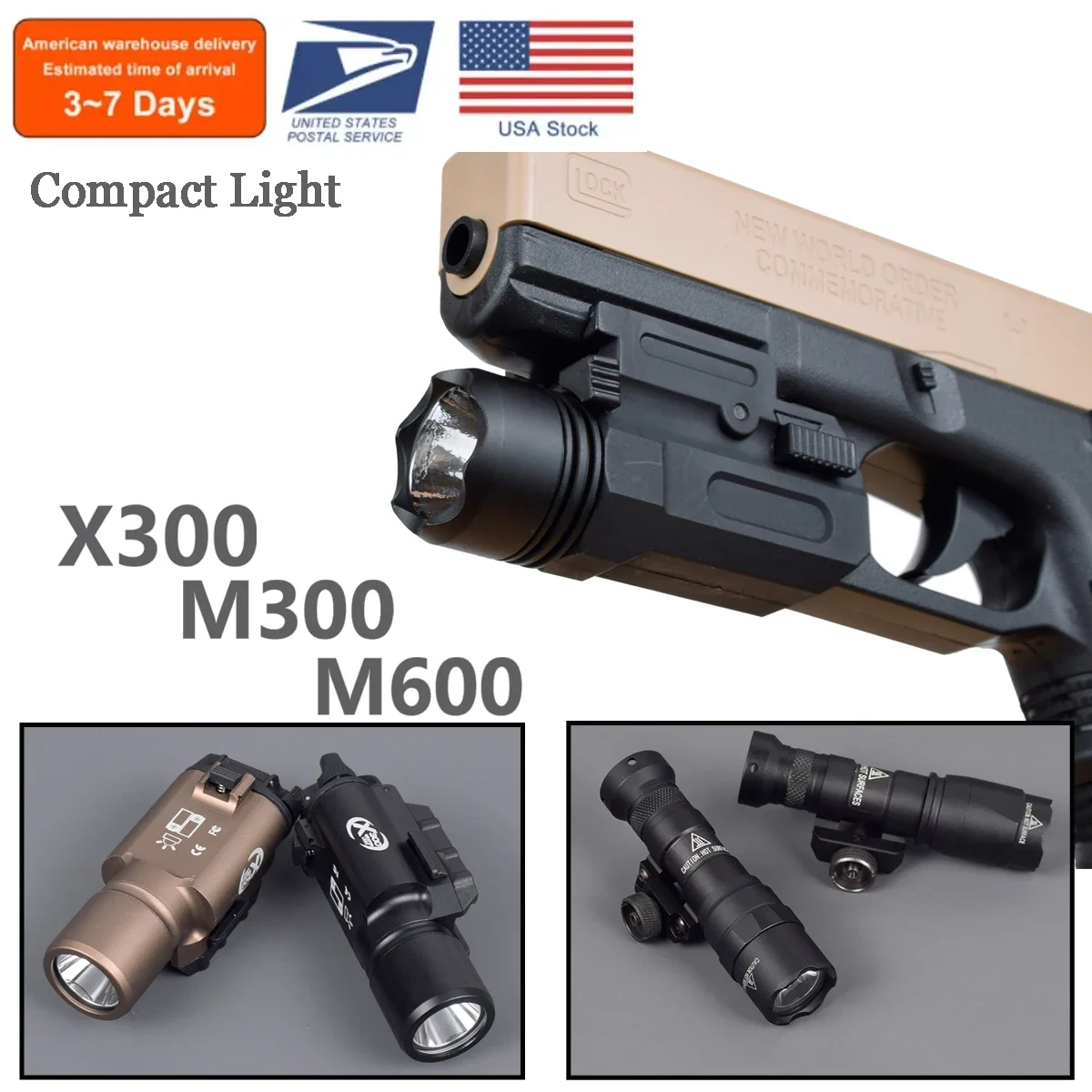 US Warehouse X300 M300 M600 Ultra Tactical Weapon Light Pistol Gun Surefire X300U Handgun Scout Flashlight for Glock CZ-75 SP01