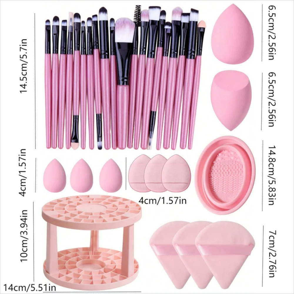 33pcs makeup brush set,with makeup brush storage and drying rack,makeup brush cleaning tray,facial makeup brush,makeup tool set.