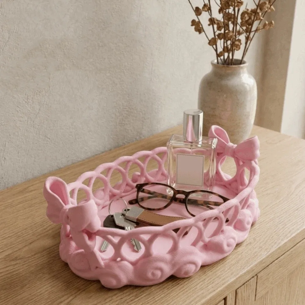 3D Printed Hollow Bow Storage Tray Large Capacity Plastic Bow Knot Trinket Plate Decorative Jewelry Display Tray