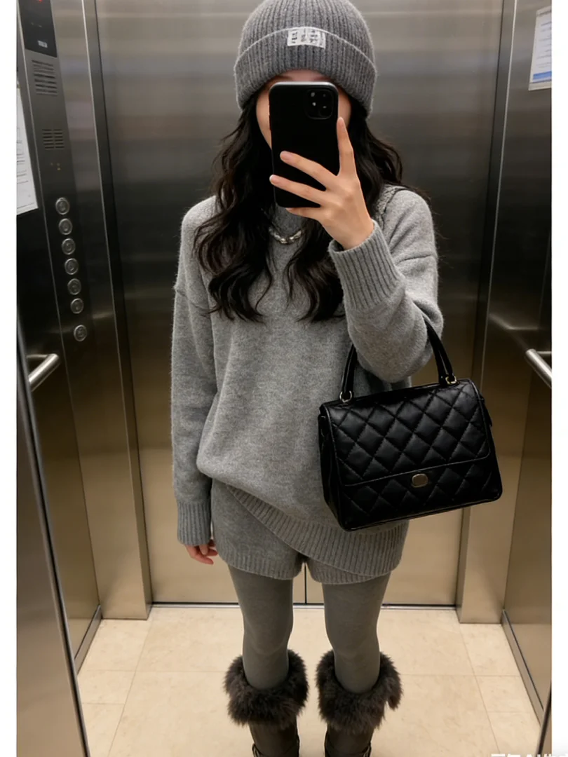 

Ele Korean Sle Women's Faion Set Loose Feel Rich Autumn Winter Clothes High Waist ort Pants round Ne Long Sve