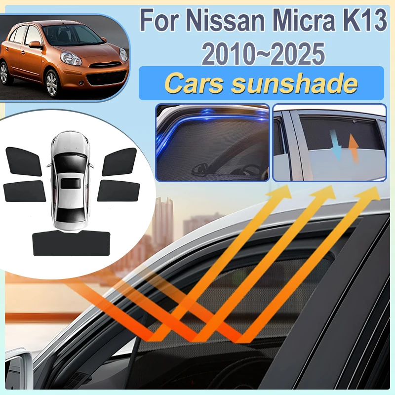 

For Nissan Micra K13 Accessories 2010-2025 March Car Mesh Sunshade Magnetic Curtain Mesh Windshield Sun Visor Covers Accessories