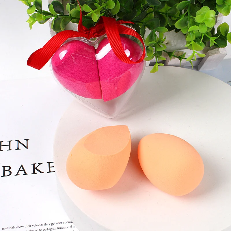 2 pc/set esponja de maquiagem caixa em forma de coração material sem látex cosméticos pó puff fundação uso ferramentas de maquiagem de beleza kawaii