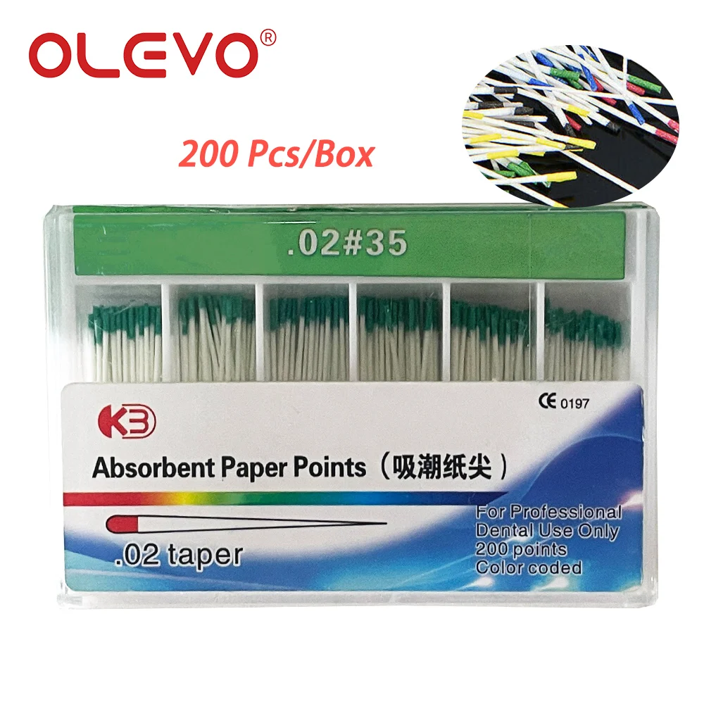 OLEVO 200 Pcs Disposable Dental Absorbent Paper Points Root Canal Teeth Cleaning Material 02 Taper Dentistry Endodontic Tips