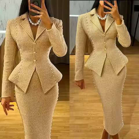 Cotton Women Blazer Sets Pearls Beading Mermaid Dress Evening Party Formal Guest Wear Customized 2 Pieces