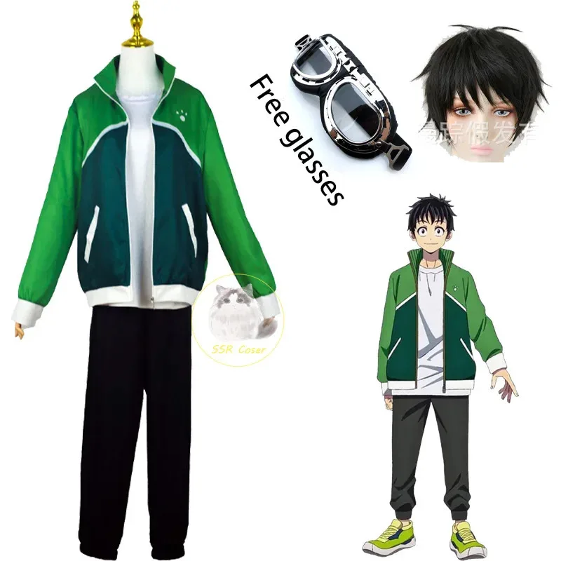 

Zom 100 Bucket List of The Dead Akira Tendou Cosplay Costume Wig Glasses Coat Jacket Pants Goggles Shirt Akira Black Short Wig