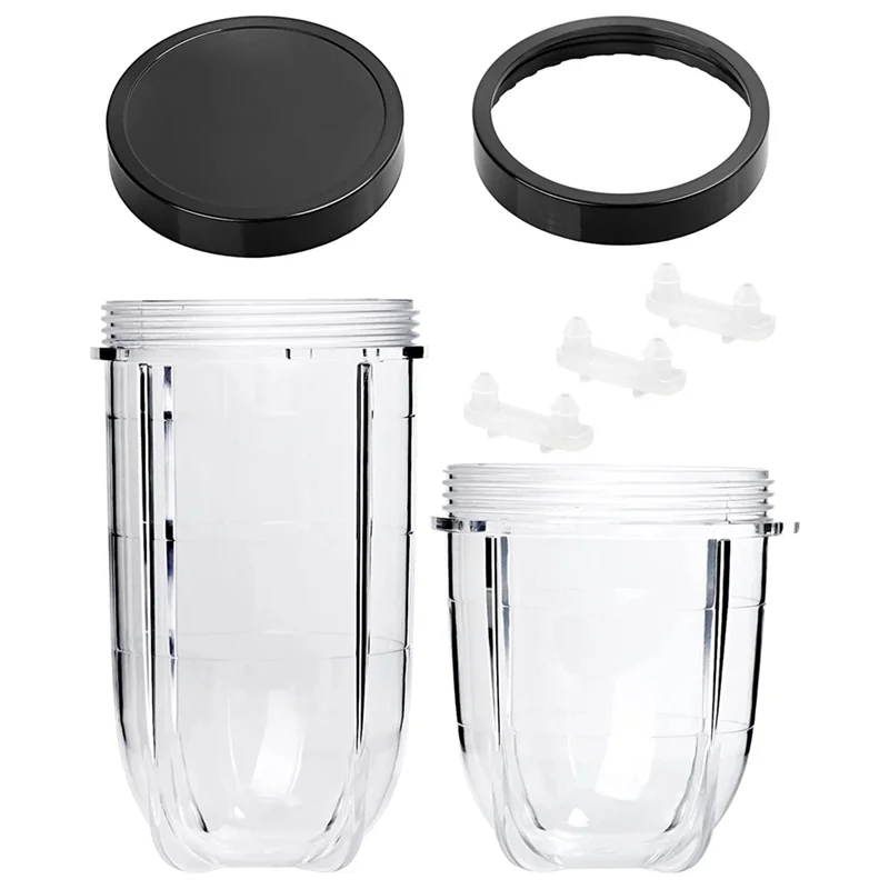 16OZ Replacement Cup and 12OZ Short Cup Fresh Lid Replacement Cups Set Fits for Blender Cups MB1001 Series