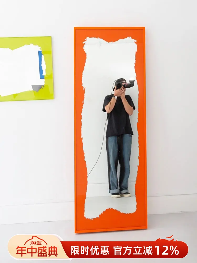 Modern Light Luxury Wall Mount Full Length Mirror,Bauhaus Minimalist Dopamine Art Wall Hanging Mirror Clothing Store Bedroom