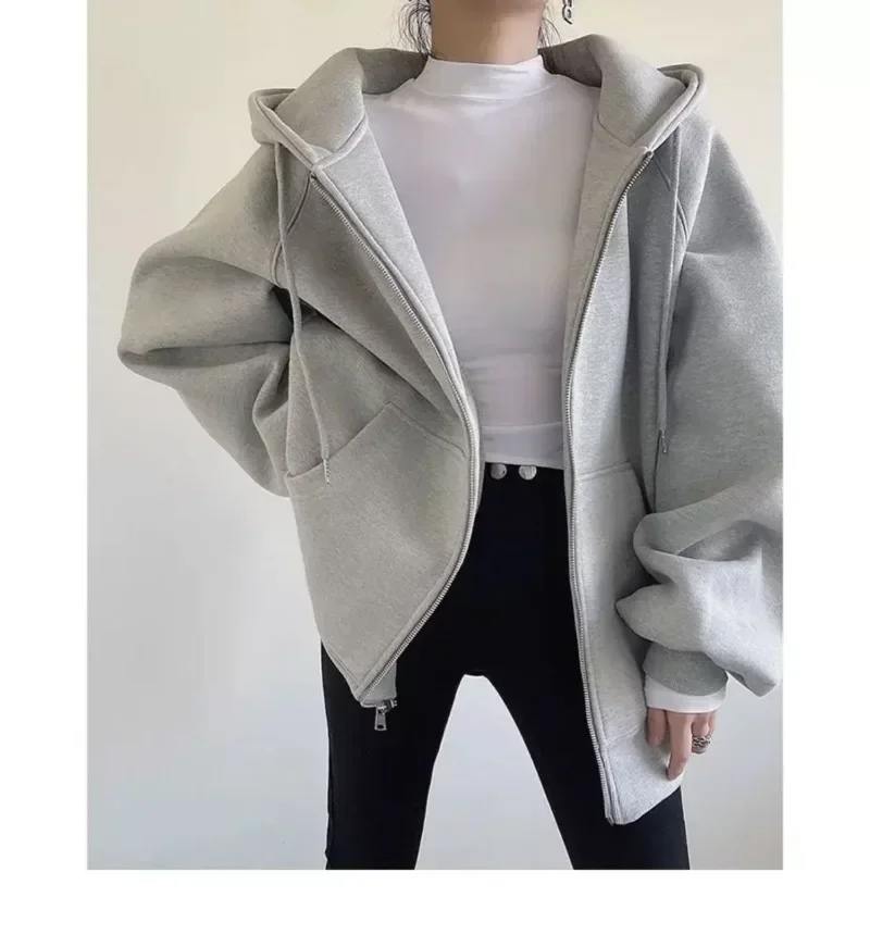 Autumn Winter Women's Solid Oversized Loose Hooded Sweatshirt Streetwear Hoodies Women Korean Style Casual Zip Hoodie Y2k