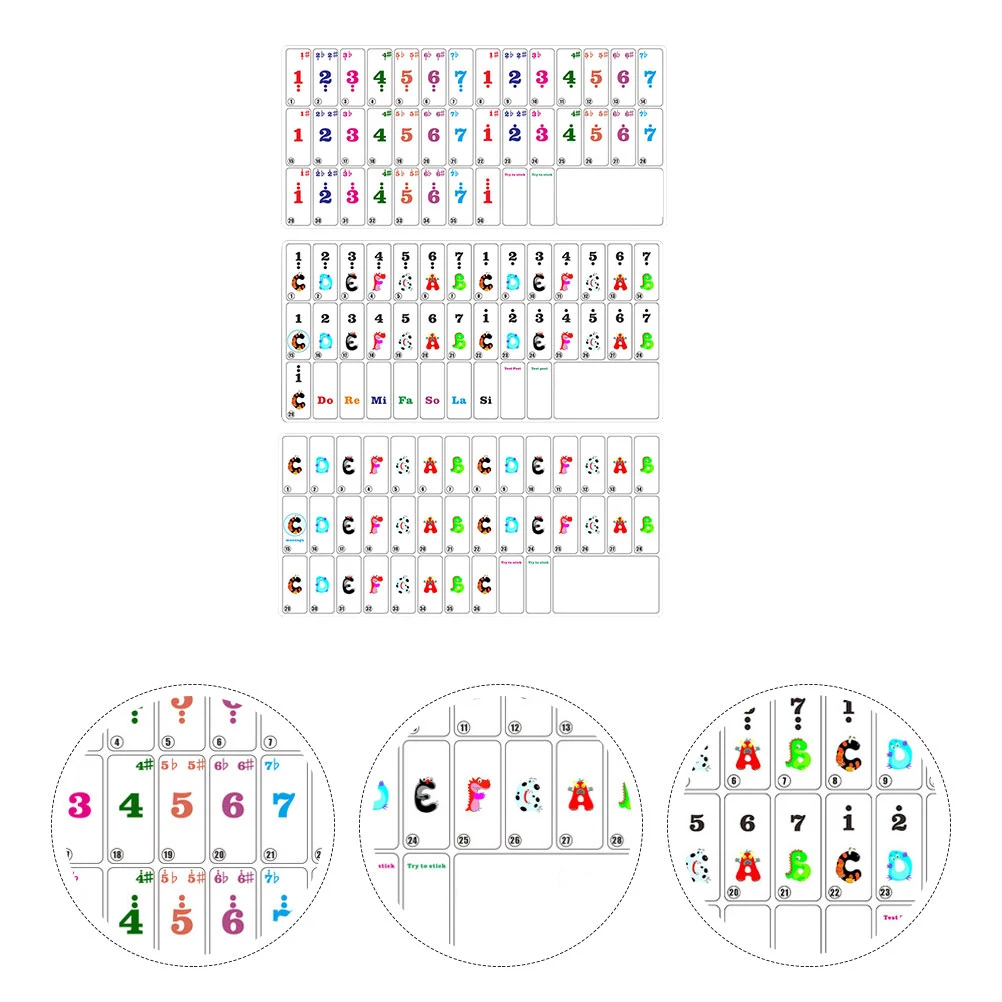 

3 Pcs Electronic Piano Stickers Keyboard Beginner Labels Note Guide Cartoon Letter Safe Durable Piano Accessories