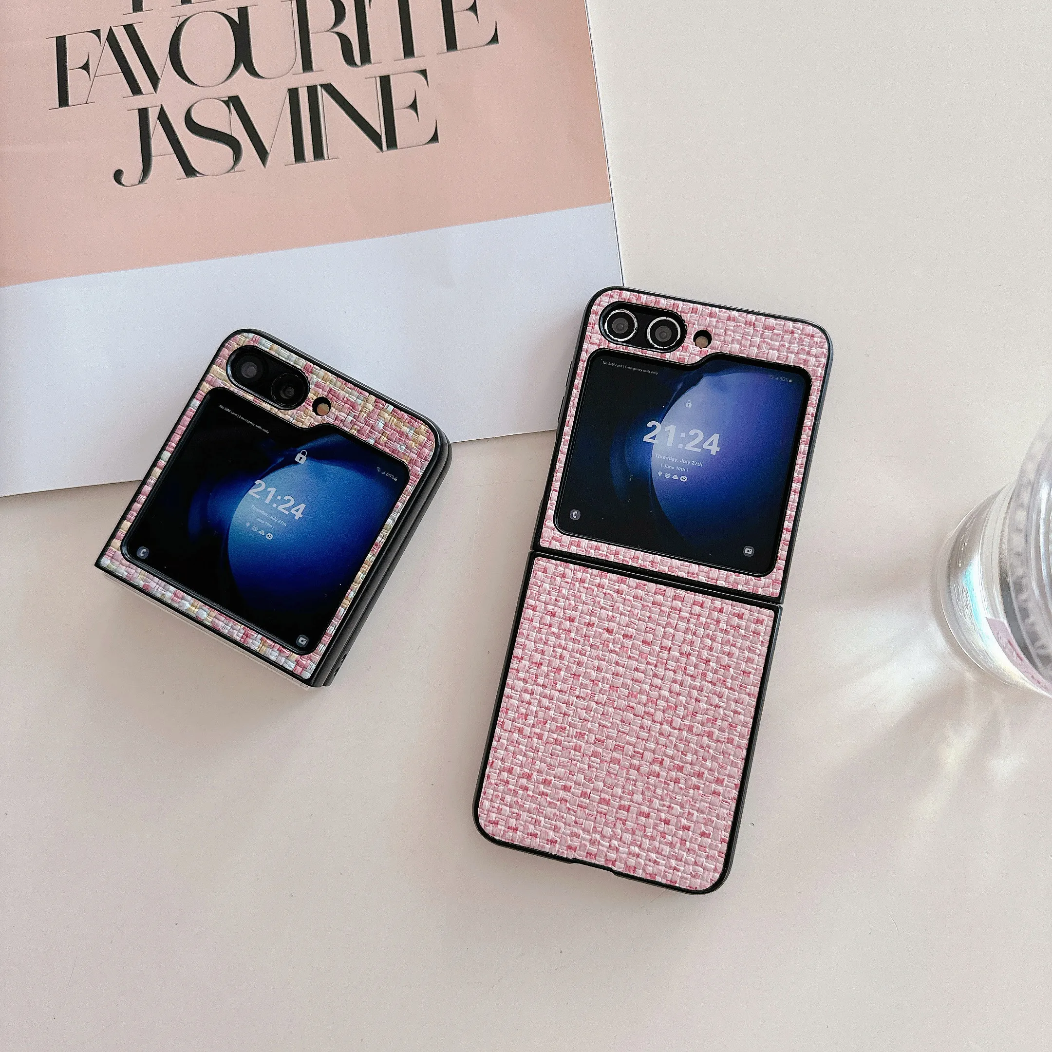 Luxury Stylish Plaid Weave Fabric Lattice Texture Phone Case For Samsung Galaxy Z Flip 6 5 4 Retro Woven Cloth Shockproof Cover