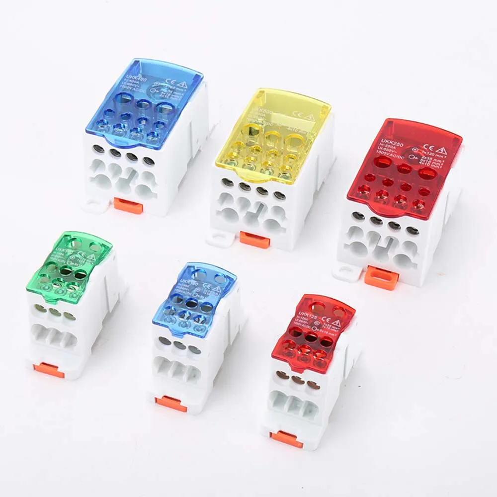 UKK Terminal Block Rail Distribution Box Block 80A/125A/160A/250A/400A Universal Wire Connector Junction Box One-in, Many-out