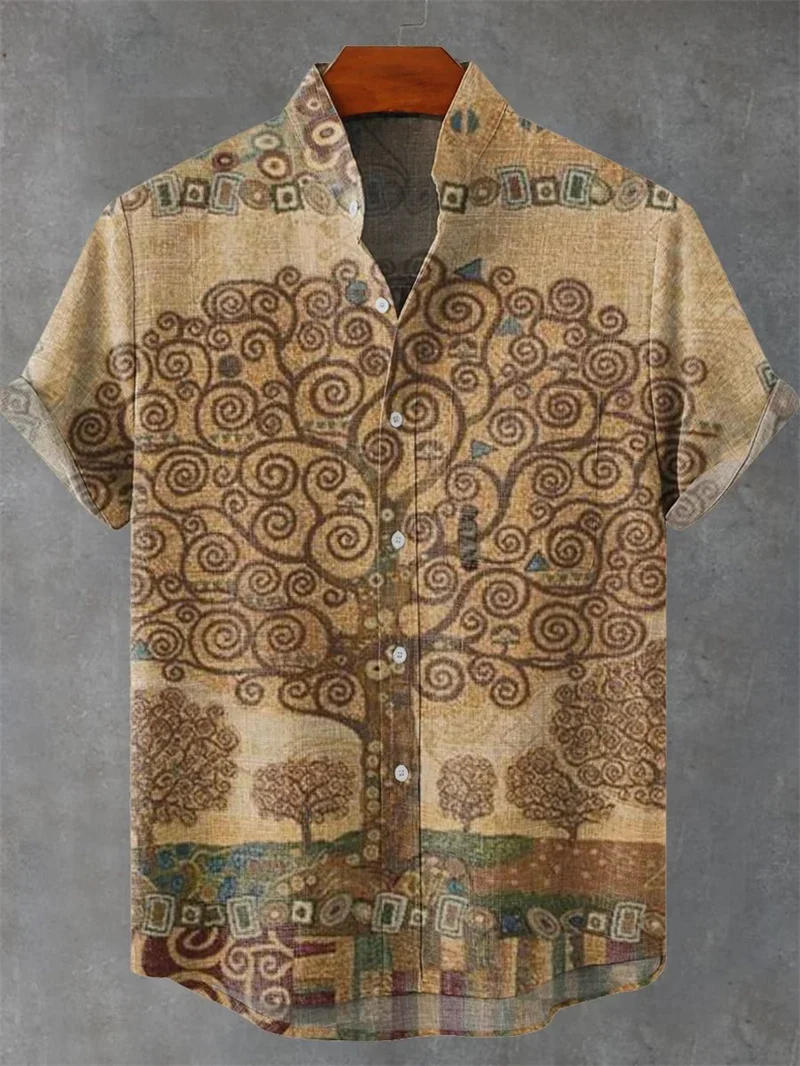 Abstract Pattern, Fashion Trend, Street Outdoor, High-Quality and Comfortable Linen Men's Short-Sleeved Casual Shirt