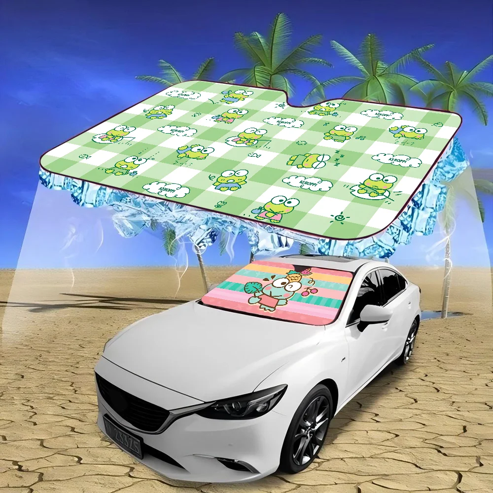 K-keroppiS กบกระจก Sun Shade สําหรับรถเก๋ง,51.2 "X 27.5" อัพเกรดรถ Sunshade สําหรับด้านหน้ากระจก Visor Protector