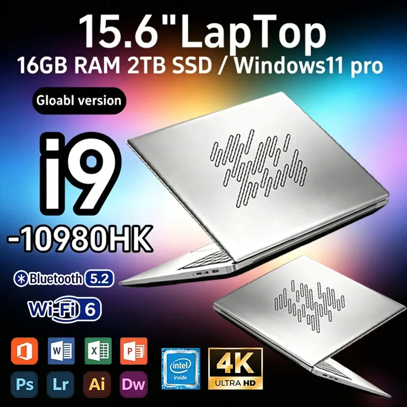 15.6 Inch Ultra Thin Laptop Intel Core I9-10980HK 16GB RAM 1TB/2TB SSD Fingerprint Unlock Windows 11 Gaming Business Notebook
