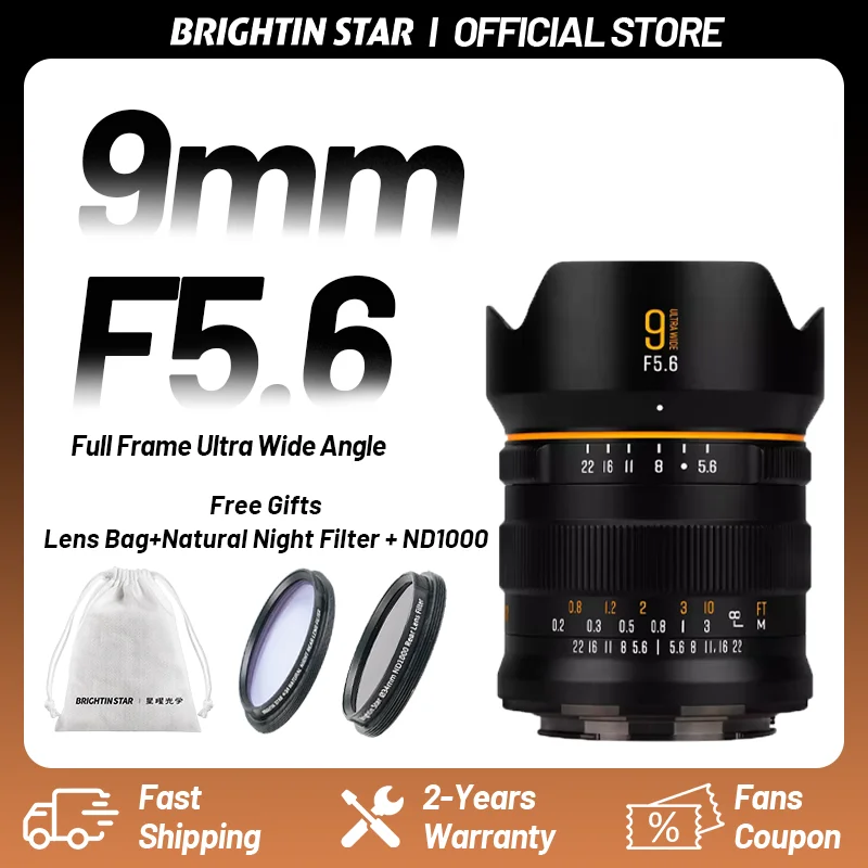 Brightin Star 9mm F5.6 Full Frame 132° Ultra Wide-Angle Manual Focus MF Lens for SONY E Nikon Z Canon EOSR Lumix Sigma L A7R R6