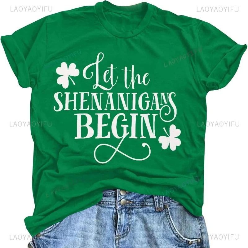 Womens St Patrick's Day Shirts Let The Shenanigans Begin Shirt Lucky T Shirt Green Tee Funny Sayings Tops Vintage Aesthetic Tees