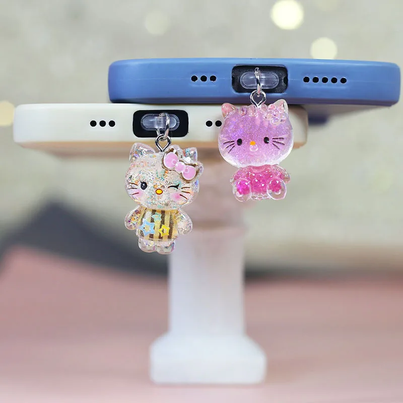 

New Hellokitty Phone Dustproof Plug Cute Glitter Dust Plug Cartoon Pendant Accessory Resin Material for iPhone/Type-C Dust Plug