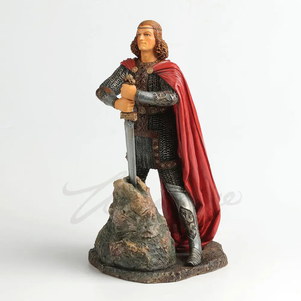 King Arthur with Excalibur Sword in Stone Resin Figurine Statue Medieval Legend Sculpture Home Decor Collectible Ornament Gift