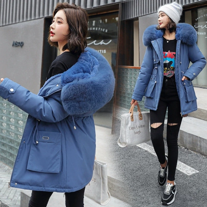 

Winter Jacket Coat 2025 New Women Parka Clothes Long Coat Wool Liner Hooded Jacket Fur Collar Thick Warm Snow Wear Padded Parka