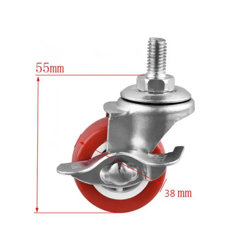 (4 Packs) Popular Casters 1.5 Inch Screw Brake Universal Wheel M8 Thread Red Pvc 38mm Diameter Silent Furniture