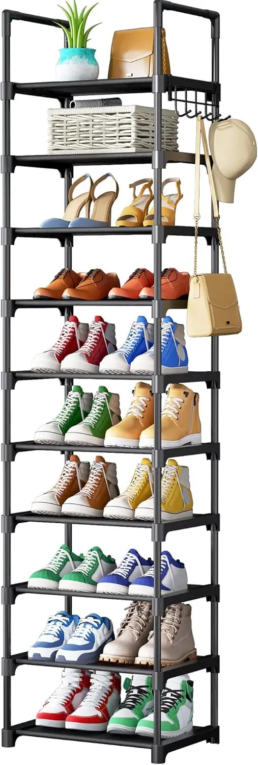 

Shoe Rack - 10-Tier Shoe Organizer with Detachable Fabric Shelves & Metal Frame, Tall Shoe Rack for Closet, Entrance, Li