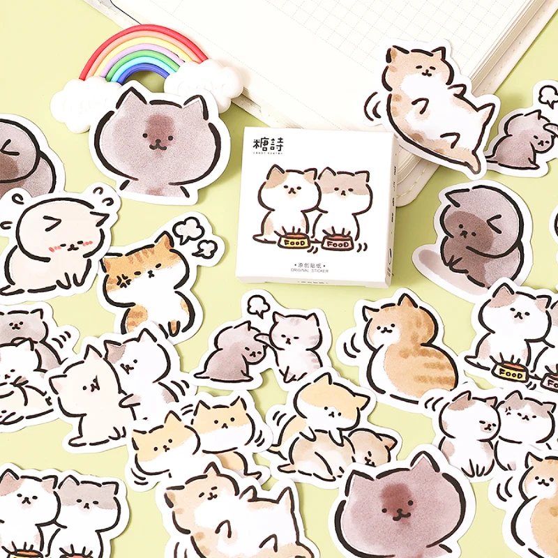45Pcs Cartoon Mischievous Cat Box Stickers Gift Sealing Stickers Magazine Diary Album Decoration Materials Stickers