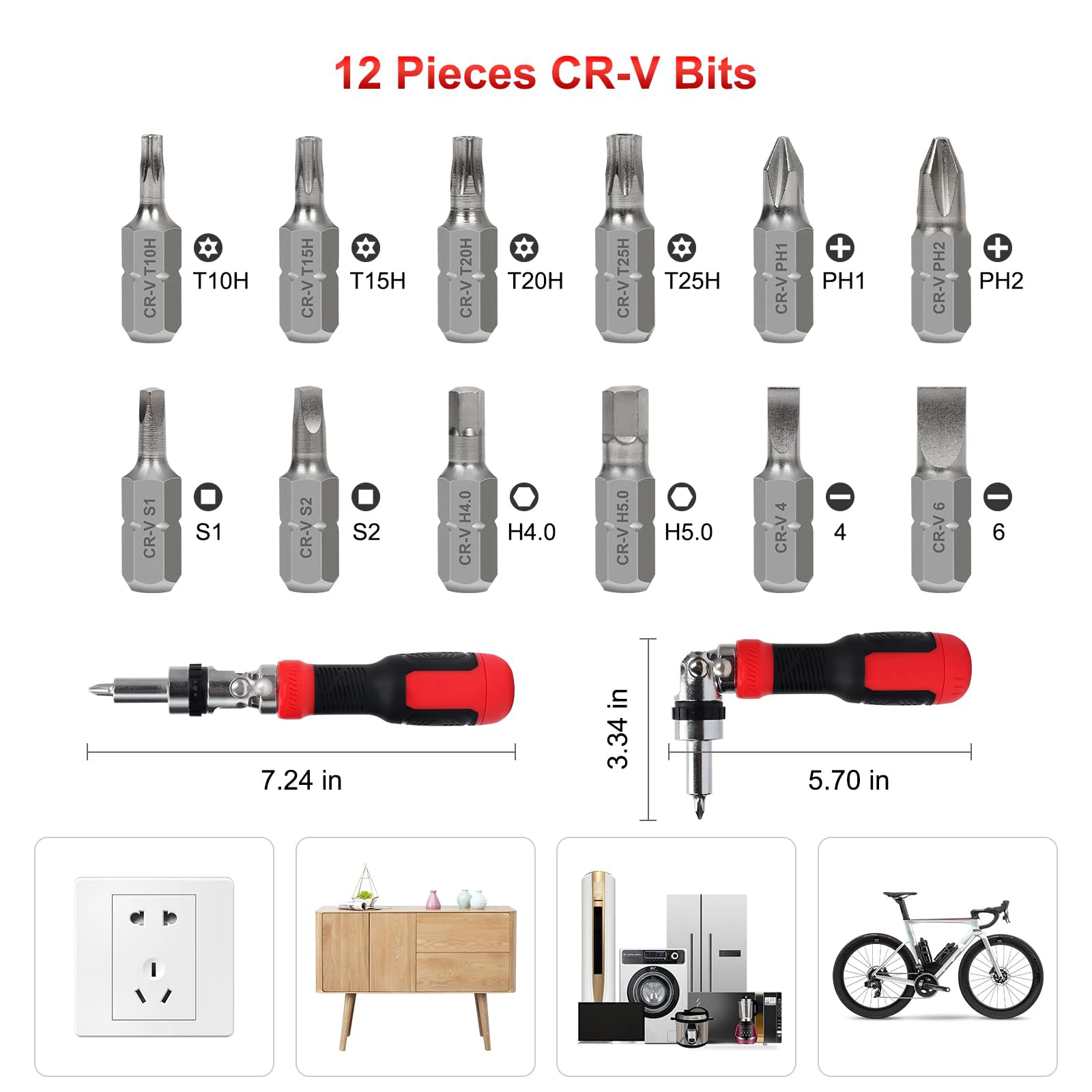 13 in 1 Ratcheting Screwdriver Set with Magnetic Torx Phillips Screw Driver Bits 180 Degree Adjustable Angle Screwdriver Set