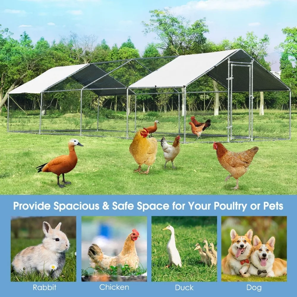 26ft Large Metal Chicken Coop, Walk-in Chicken Coops Run House Shade Cage, Waterproof and Sun Protection Cover, Coop