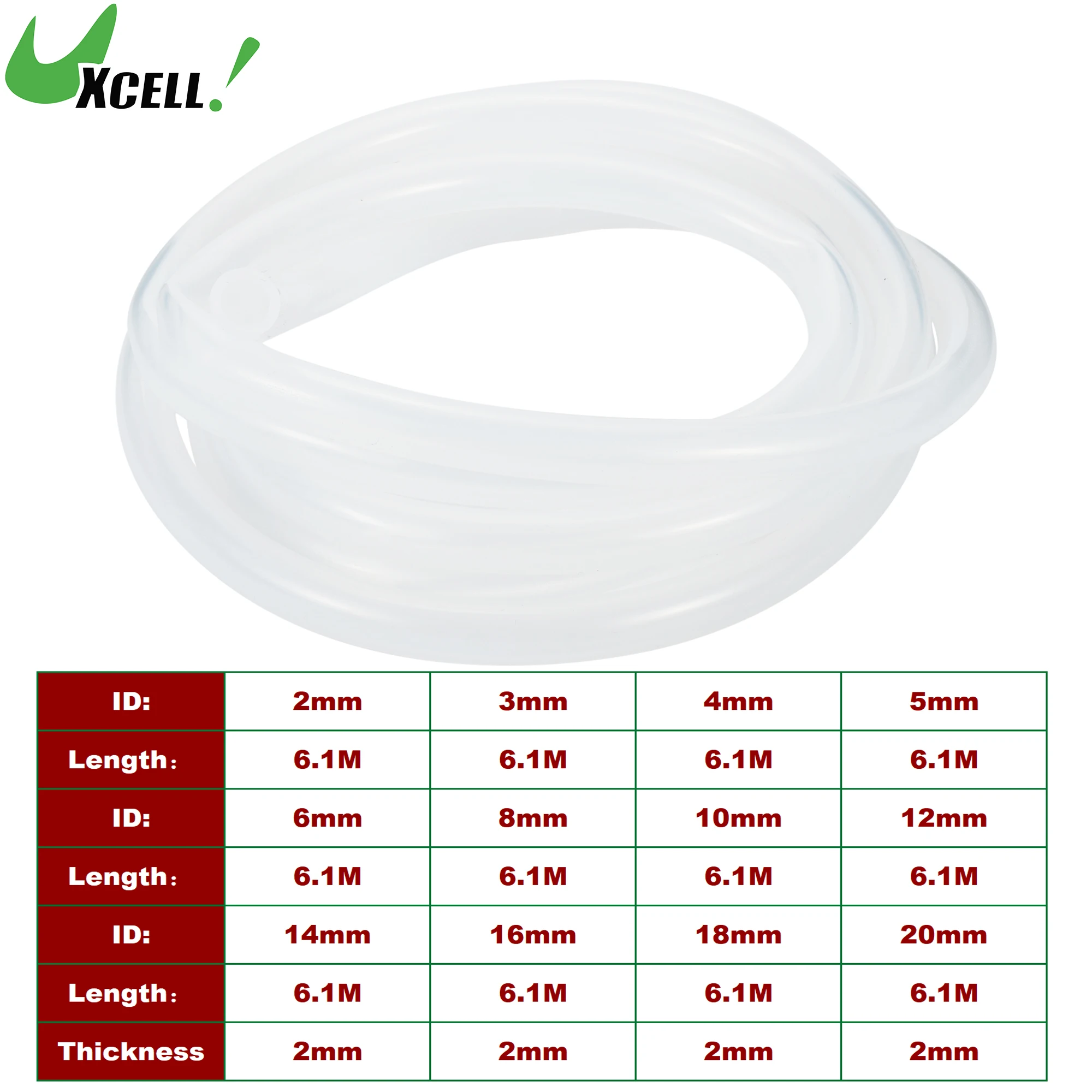 

UXCELL 6.1M Long Silicone Vacuum Tubing Hose Engine Car Vacuum Line Silicone High Temperature 2mm-20mm ID 2mm Thickness Clear