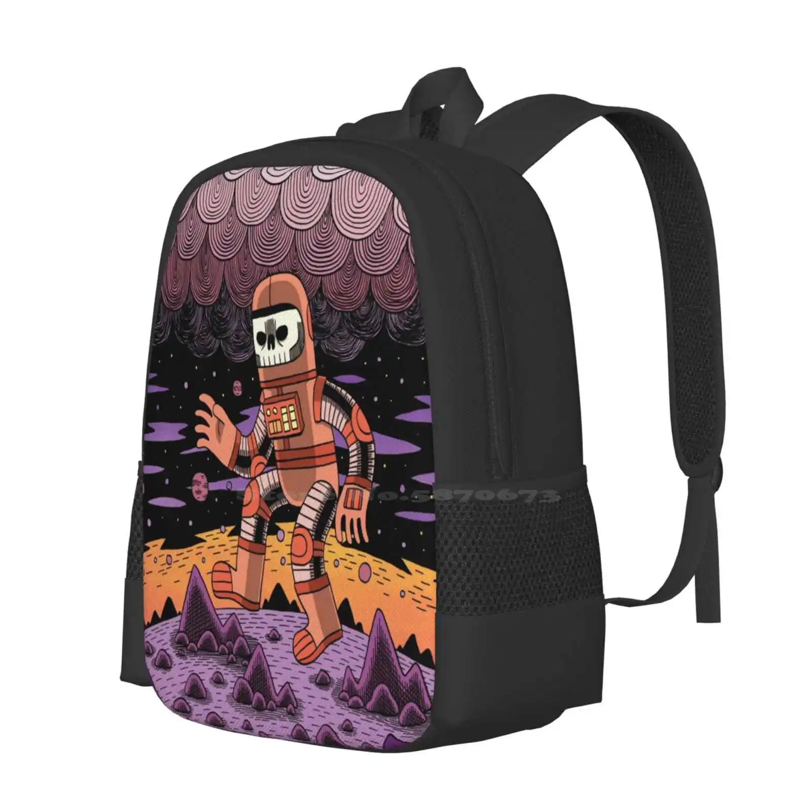 Orbit School Bags Travel Laptop Backpack Astronaut Spaceman Cosmic Undead Zombie Skeleton Doom Death Grim Reaper Cloud Stars