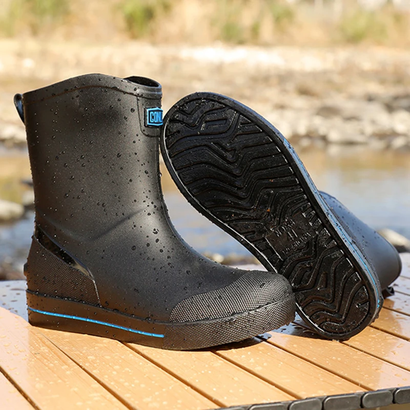 Botas de lluvia antideslizantes de media pantorrilla para hombre, zapatos de agua de pesca al aire libre para jinete, zapatos de goma para sitio de