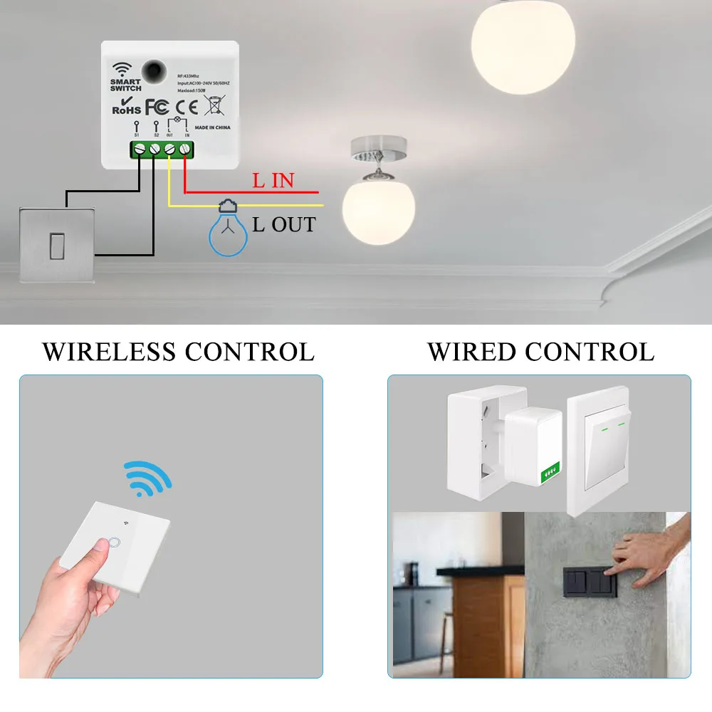 TEDELIGO Akıllı ışık anahtarı Nötr Olmadan 220 V 130 W Kesici Kablosuz Dokunmatik Düğme Duvar Anahtarı Mini Röle 2 Yollu Açma/Kapama Modülü