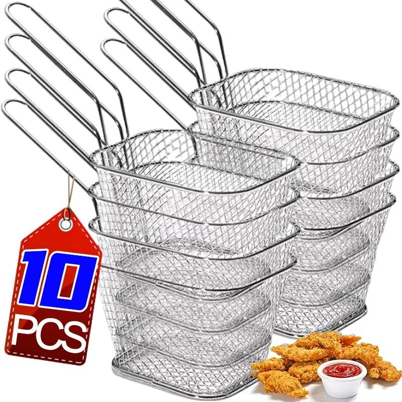 10/1Pcs Stainless Steel French Fries Basket Mesh Kitchen Frying Tools Colander Mini Chips Fryer Cooking Frying Basket Strainer