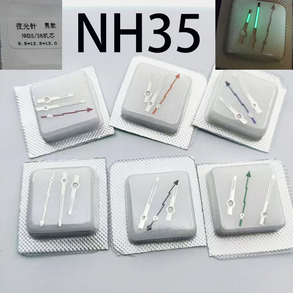 

Modified watch accessories with green glow in the dark hands and silver hands suitable for NH35/36 movements