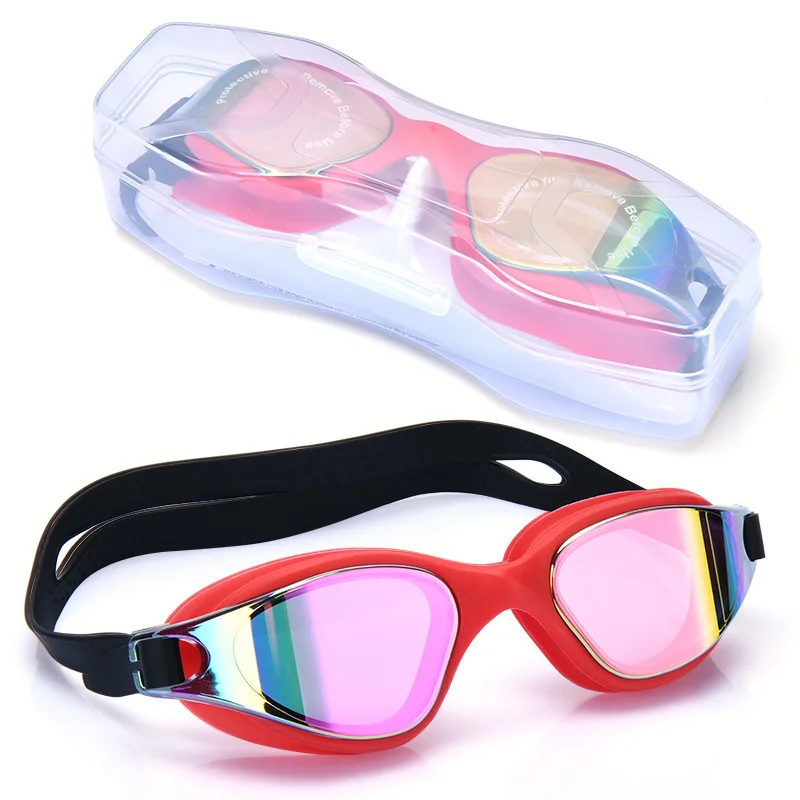 New Adult Anti-Fog Professional One-Piece Silicone Swimming Goggles Water Sports Large Frame Electroplated Glasses