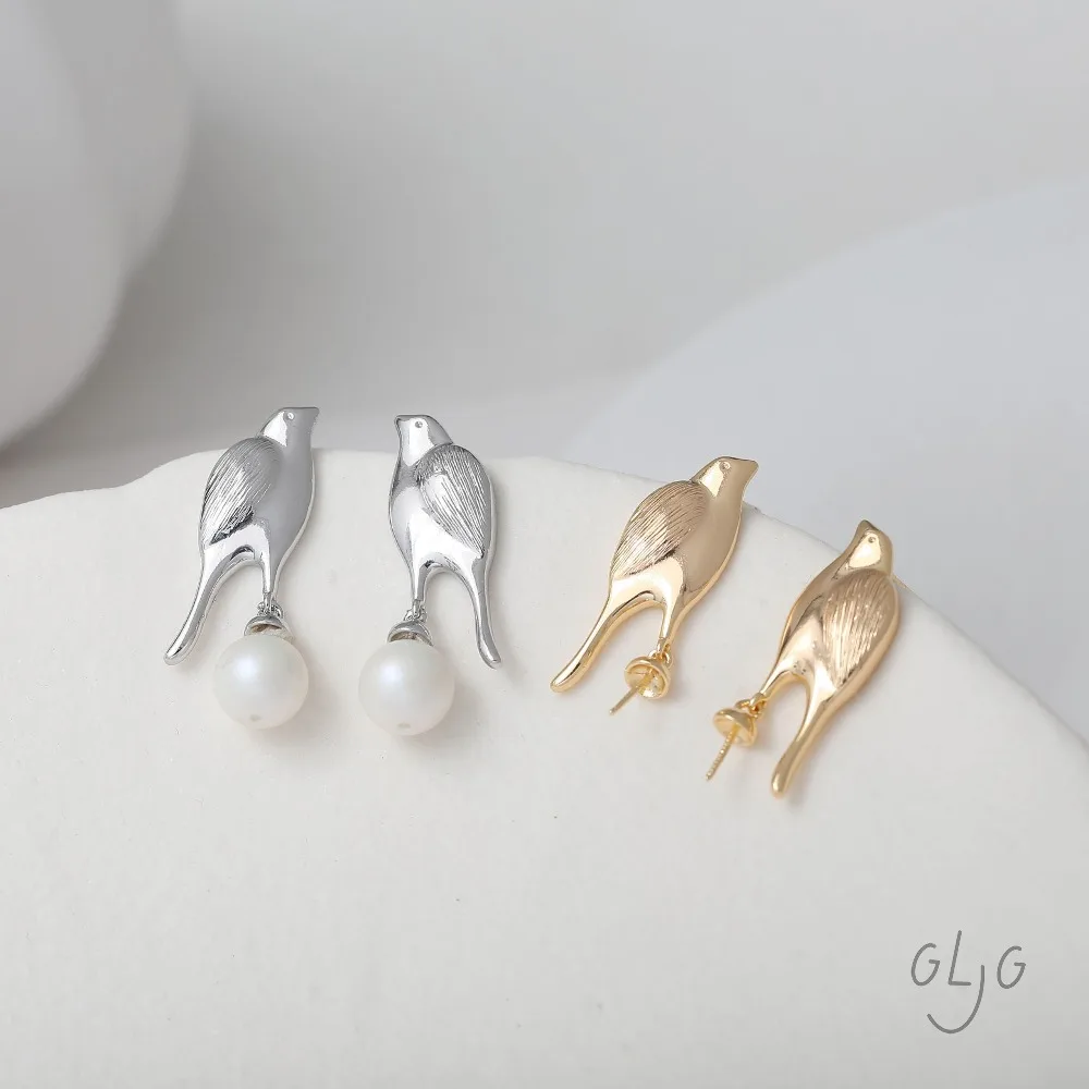 2PCS Elster Vogel Ohr Studs Messing Schmuck Machen Diy Ohrringe Liefert 14k Gold Überzogene Zubehör 23*9mm