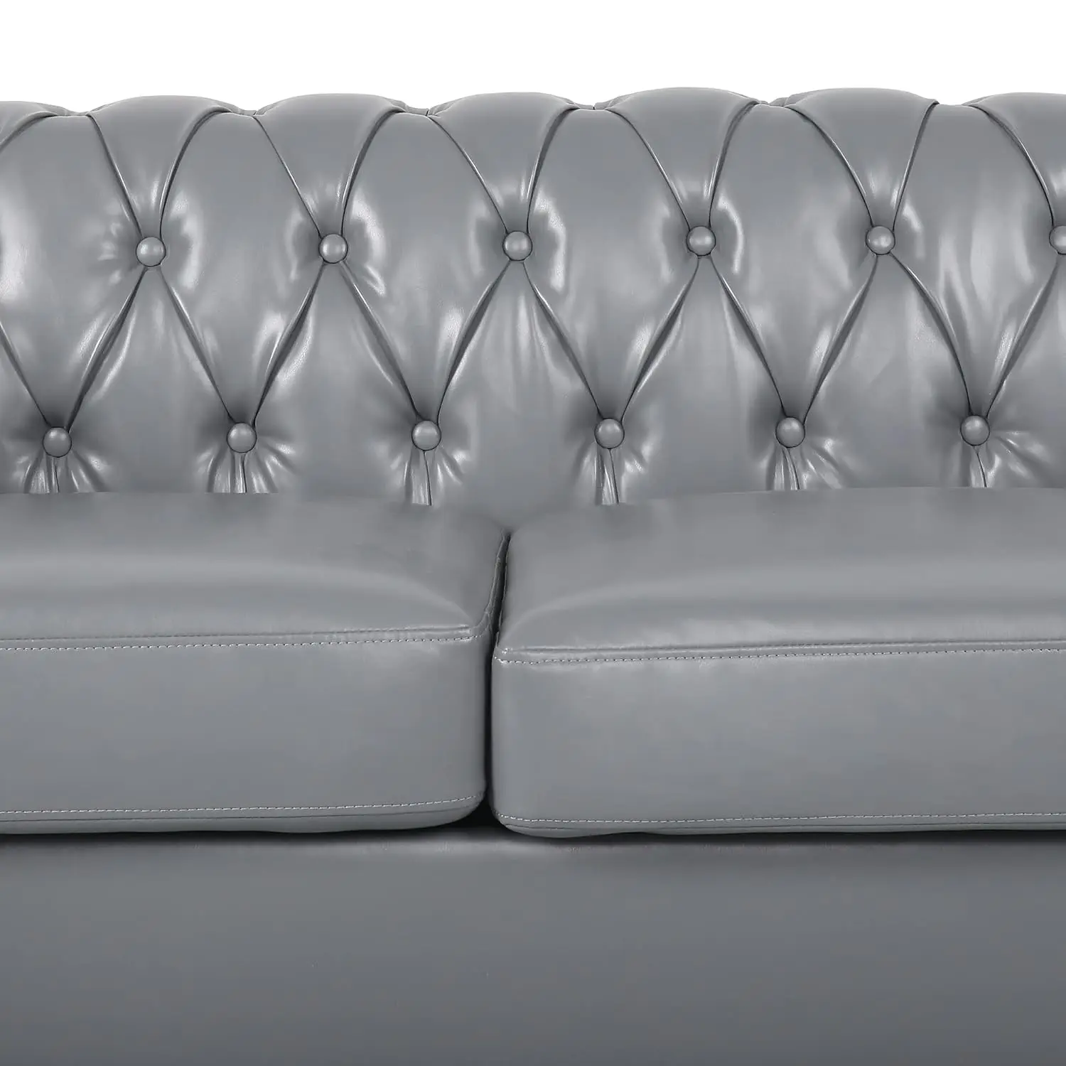 Tufted Faux Leather Loveseat & Accent Chair Set with Nailhead Trim Scroll Arms for Living Room Home, Grey, Customized