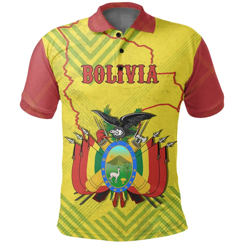 3d Print Bolivia Flag Polo Shirt For Men National Emblem Pattern T-shirt Tops Summer Casual Street Lapel Short Sleeve Tees 2024