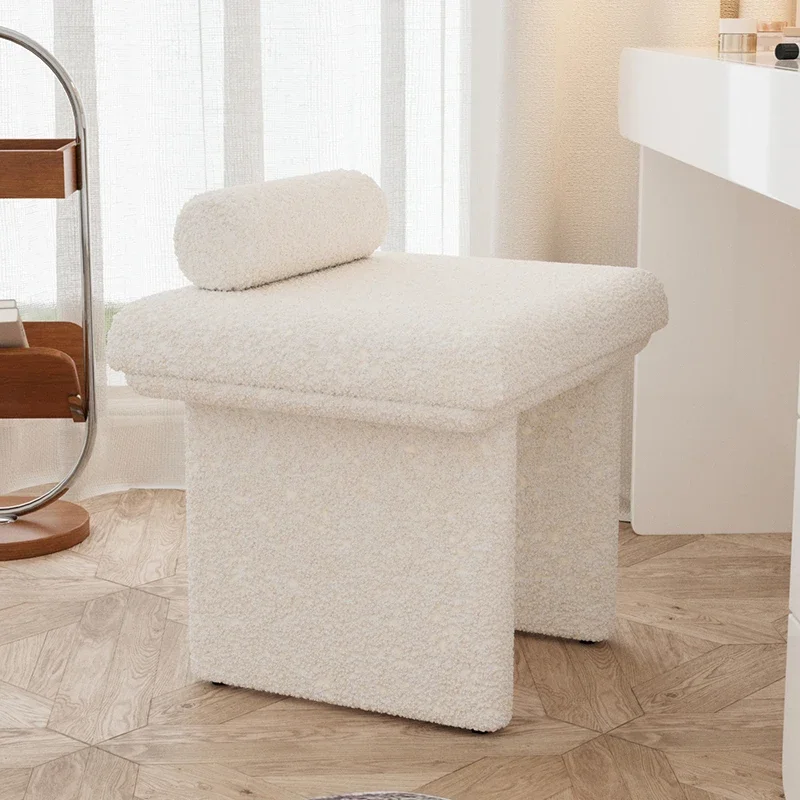 Luxury Lamb Wool Makeup Chair,Creative Living Room,Dressing Room,Coffee Shop Stools,Bedroom,Dressing Table,Stool Furniture