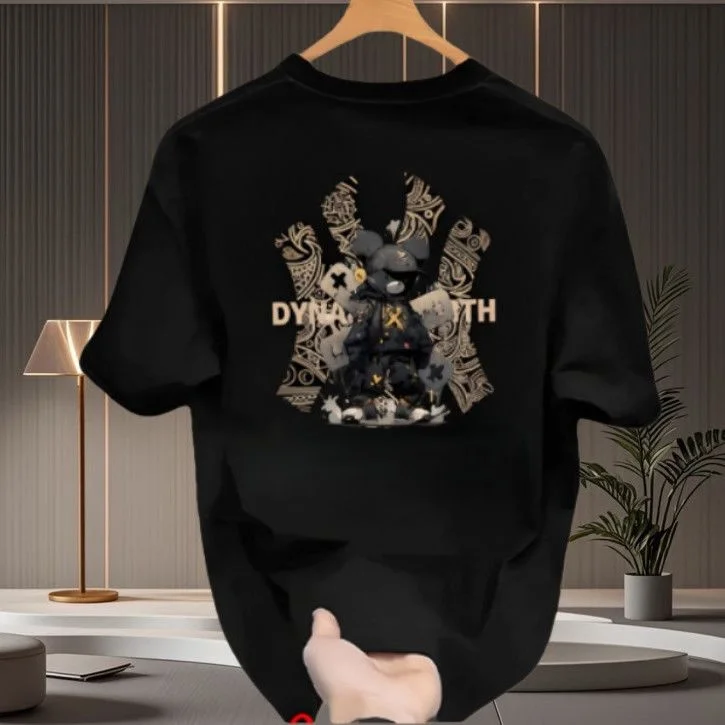 

High-quality Men's Summer New Thick Pure Cotton T-shirt, with Printed Design, Stylish, Breathable, and Sweat-absorbing