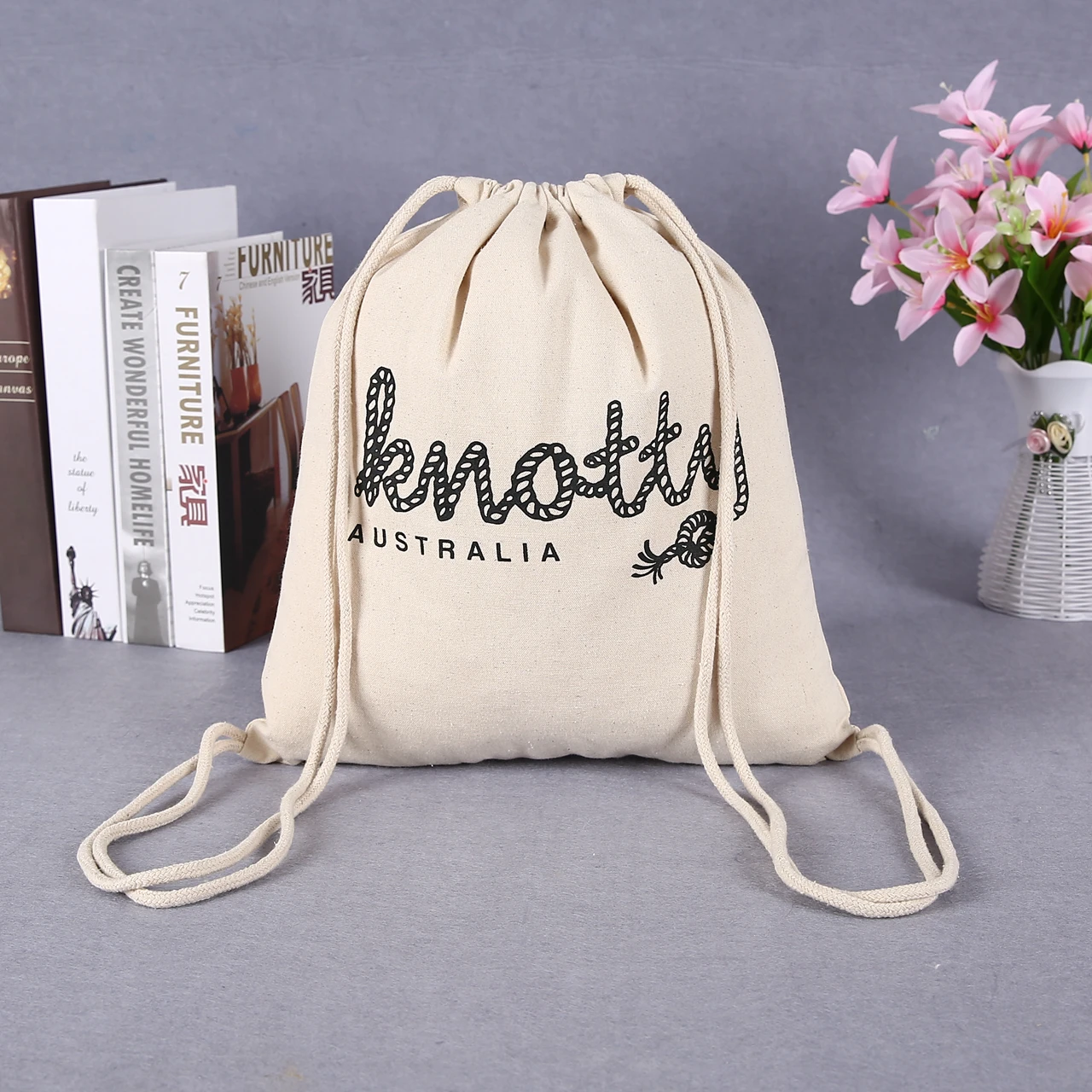 Personalized  Cotton Canvas Backpack  with Logo Printed 300Pieces