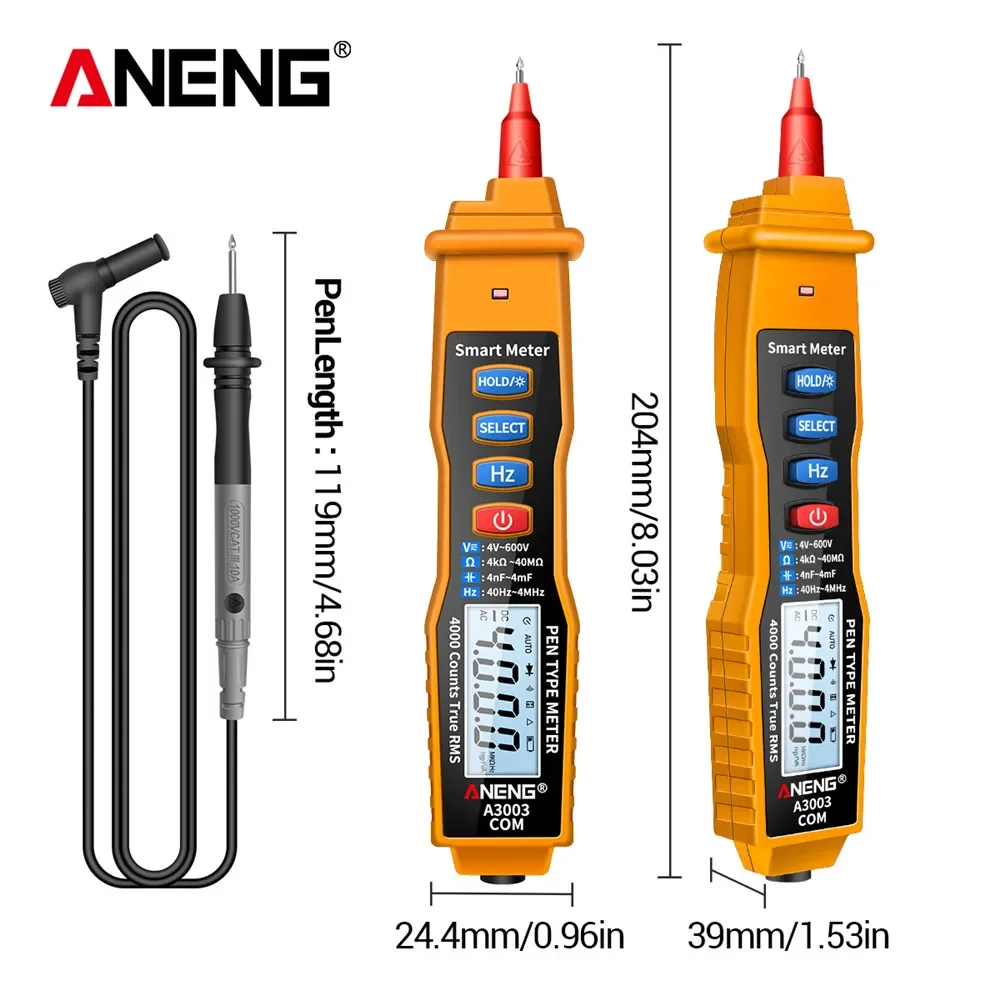 ANENG A3003 Digital Multimeter Pen Type Meter 4000 Counts with Non Contact AC/DC Voltage Resistance Capacitance Hz Tester Tool