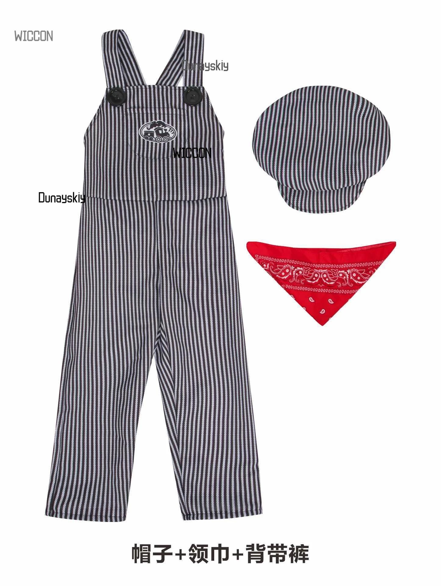 هالوين المهنية تأثيري قطار مهندس تسخير ملابس العمل تأثيري أداء زي مطابقة أدوات الوصول تأثيري