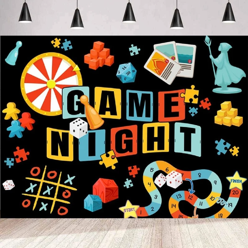 Game Night Photograhy Backdrop Chess Card Background Playing Card Party Supplies Gamble Gaming Kids Adults Birthday Party Poster